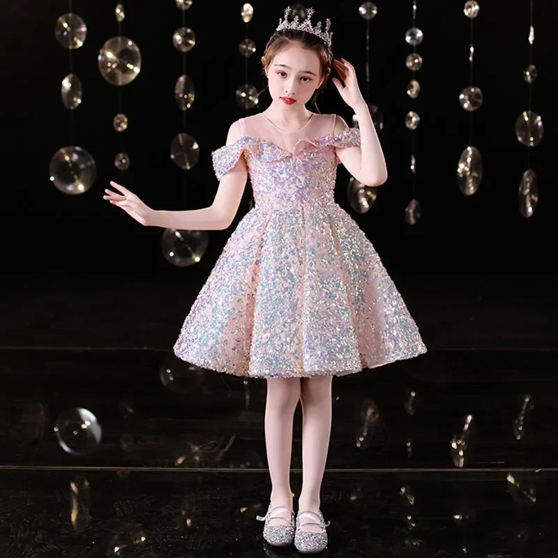 

2024 Spring New Children's Flower Girl Host Fashionable Walk Girl Piano Performance Dress