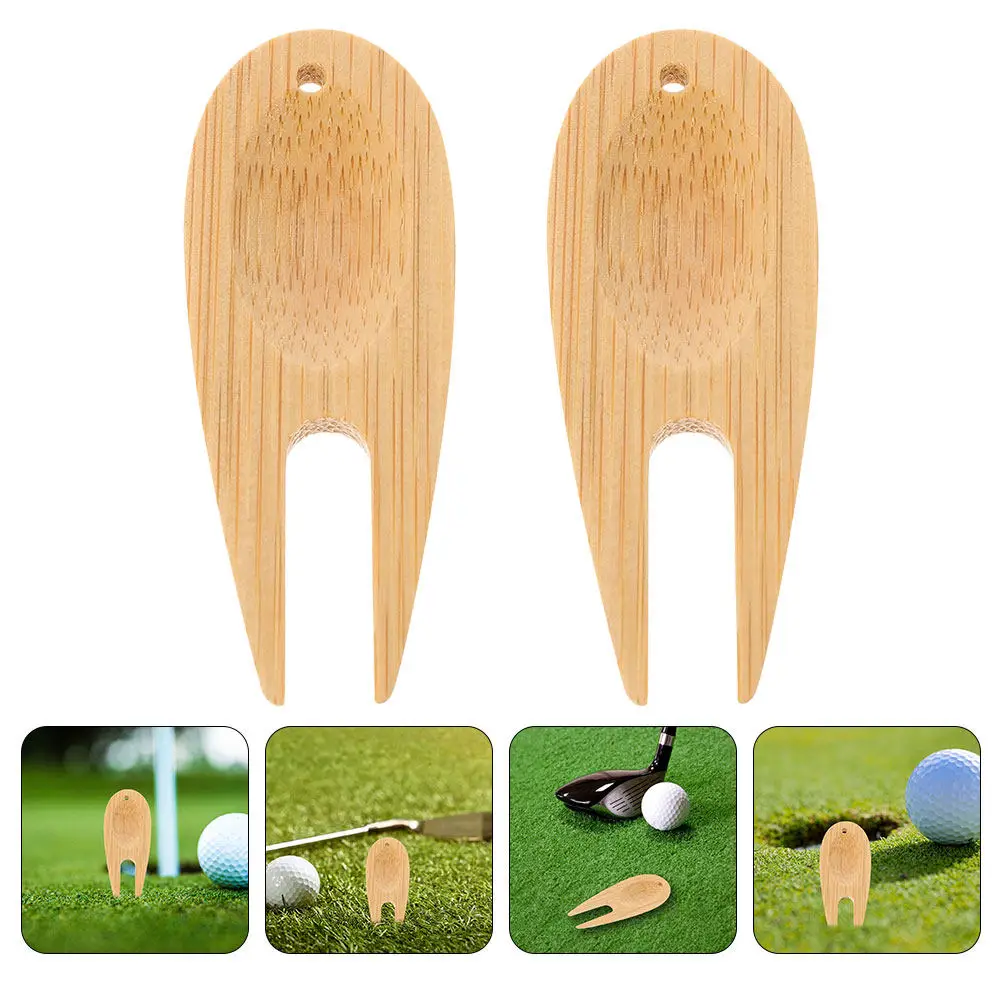 5Pcs Bamboo Golf Divot Repair Tool Set Fork Head Design for Quick Efficient Green Maintenance Portable Lightweight Eco Friendly