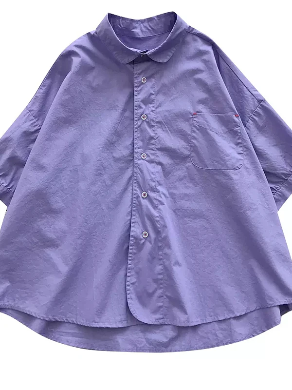 بلوزة صيفية جديدة بمقاسات كبيرة على الطراز الكوري، فضفاضة بقصة A، بأكمام متوسطة الطول وياقة دمية، بلون واحد، مناسبة للأخوات م... #3