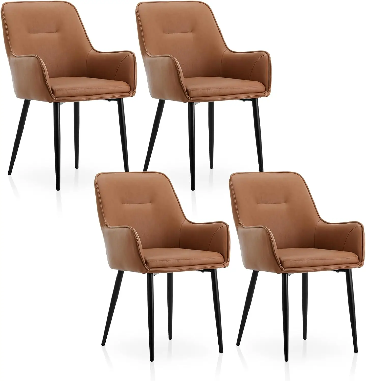 

TUKAILAi Modern Design Dining Chairs Set of 4, Faux Leather Accent Chairs with Cushioned Seat, Arms, Backrest and Metal Legs, Up