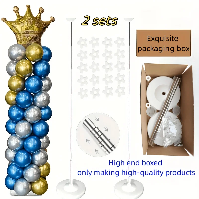 Image of 2 Sets, Hochwertige Boxverpackung, Ballonsäulen-Ständer-Set, 2er-Set, 7 Fuß höhenverstellbar, Ballon-Turm-Säule mit wiederverwendbarem M.