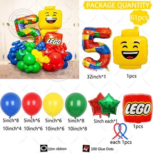 61pcs Ninja Building Block Party Globo Colorido Bolso de Látex Baby Shower Blocks Temo Decoraciones de la fiesta de cumpleaños para niños 12 mejores decoraciones de cumpleaños de Lego de ventas - №3