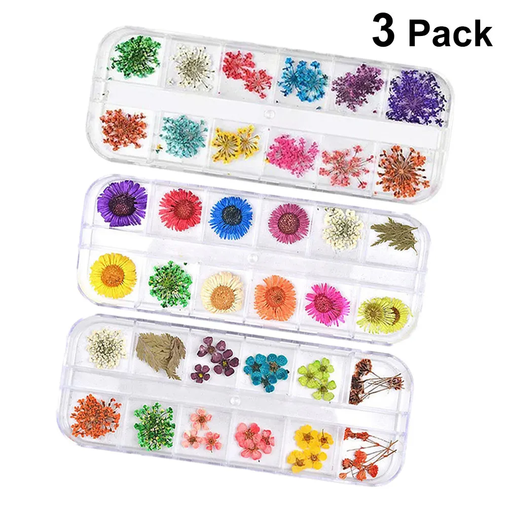 

Dried Flower Nail Stickers 3 Boxes Beautiful Decals Tattoos Decorative Flowers Natural Nail Art Supplies Dry Plants for Nails