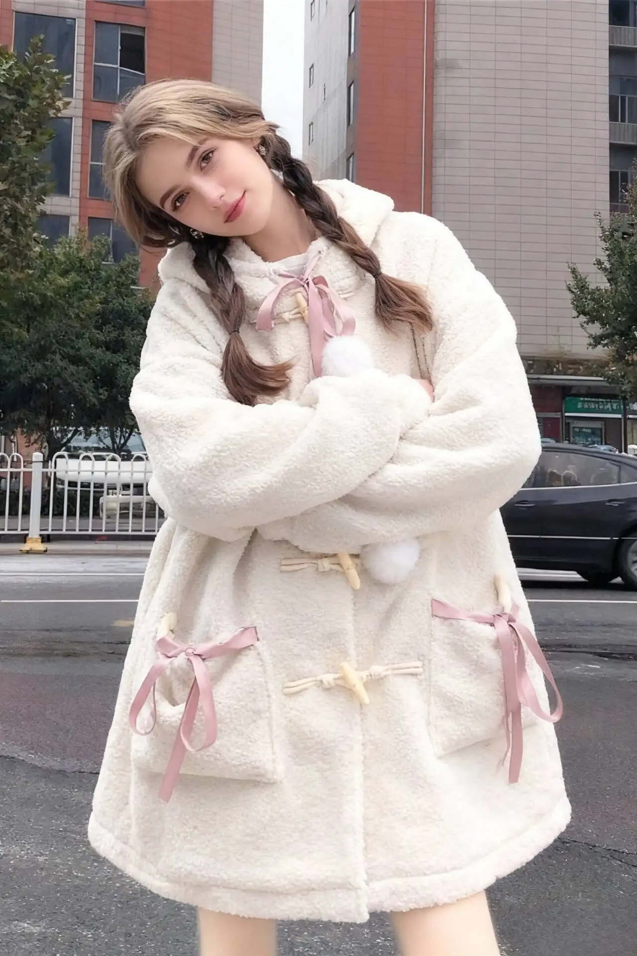 

Parkas Womens Real Rabbit Fur Winter Puff-Feel Quilted Padded Concealed Flap-Pocket Sashes Urban Unique Exquisite High-End Solid