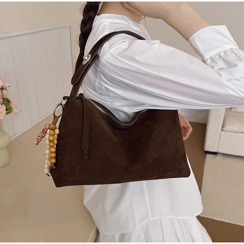 

Retro Frosted Shoulder Bag Stylish Simple Large-capacity Handbag Autumn Casual Coffee Color Messenger Bag Zipper Tote Bag Wallet