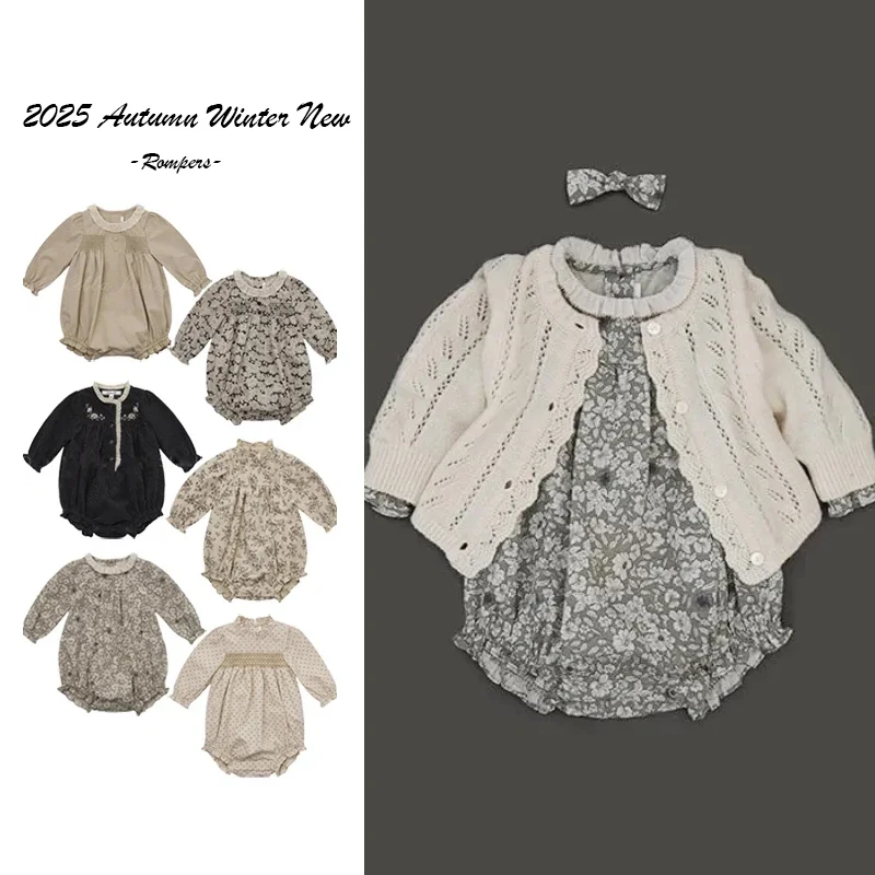 

2025 Autumn Winter New Baby Clothing Long Sleeved Bodysuits Boys and Girls Jumpsuit Printed Pattern Casual Baby Triangle Rompers
