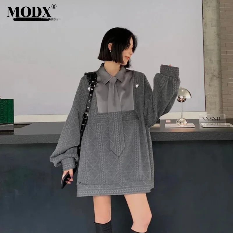 [MODX] 2024 Autumn Collection: New European Goods With A Premium Niche Design, Loose Casual Splicing Tie, Hoodie, Women's