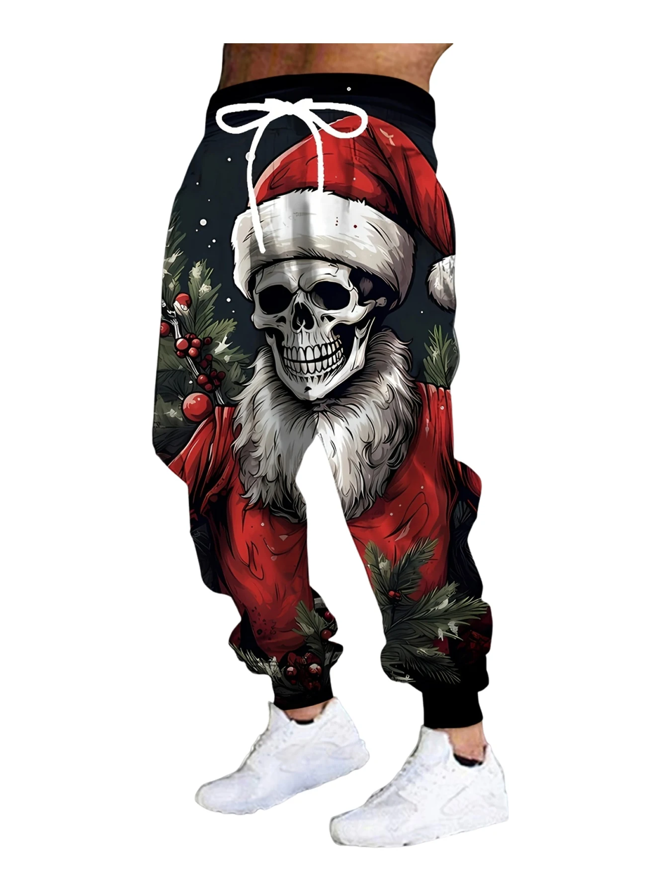 

New Men's 3D Skull Print Casual Pants Outdoor Breathable Pants Stylish Drawstring Streetwear Trousers Mens Cuffed Pants