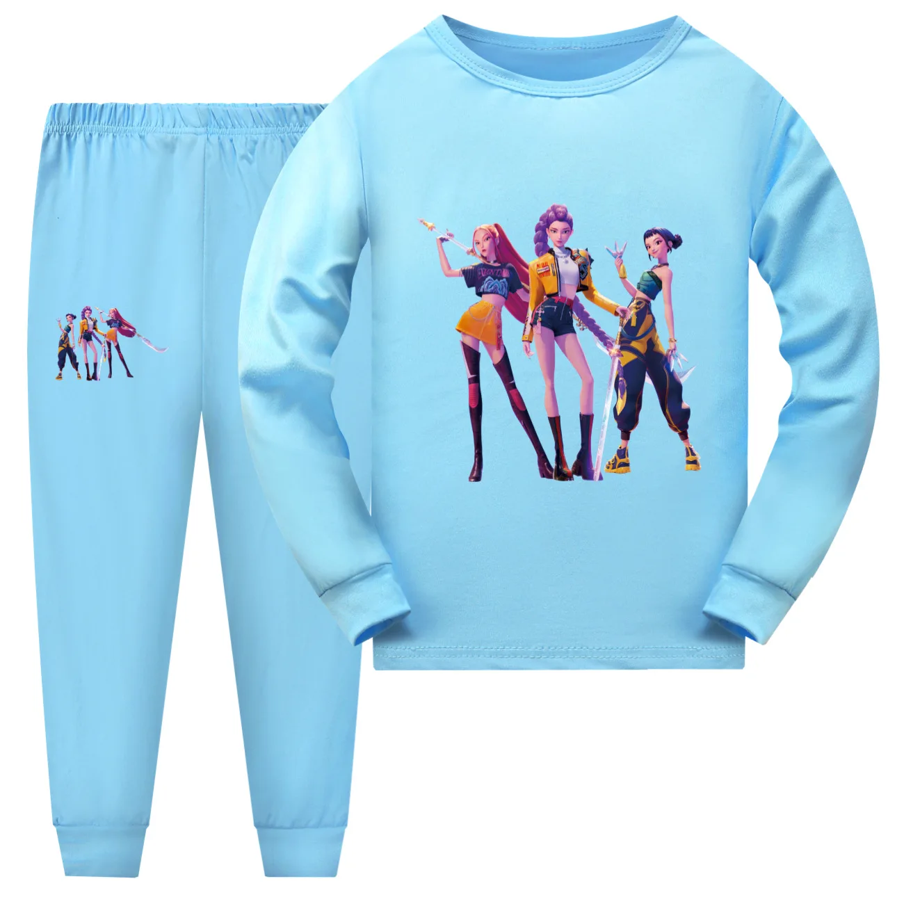 KPop شيطان الصيادين 2 قطعة بيجامة للأطفال مجموعة الكرتون طويلة الأكمام بيجامة مع السراويل ملابس خاصة غير رسمية للطفل الفتيات والفتيان في سن المراهقة