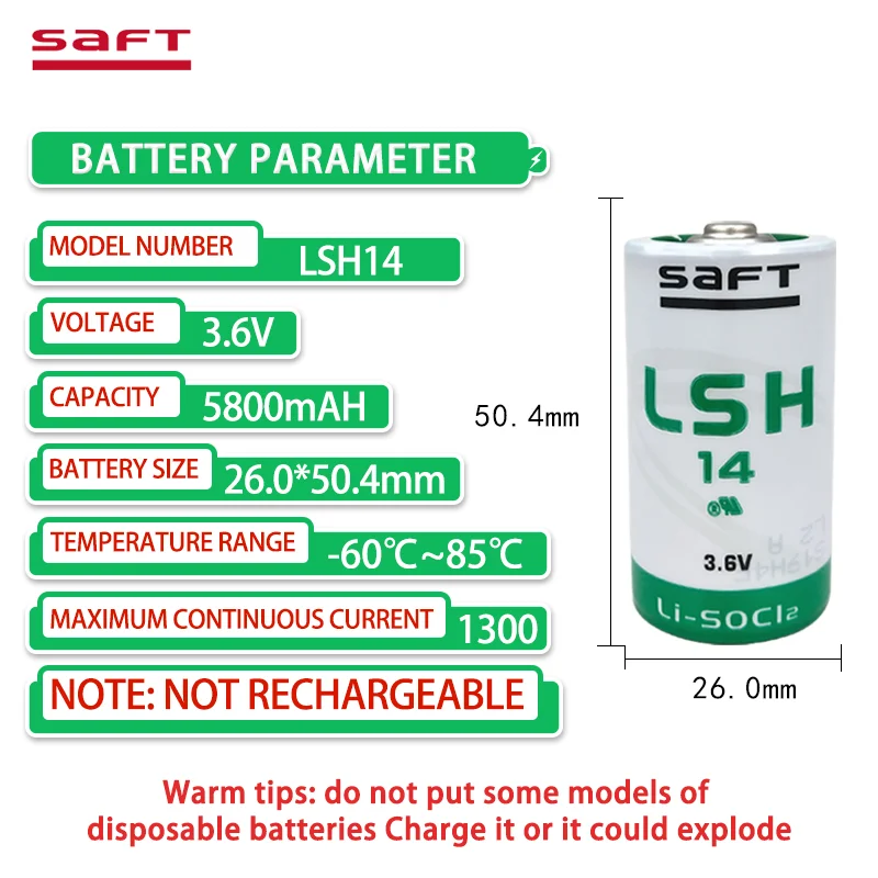 Batteria al litio SAFT LSH14 3.6V adatta per il posizionamento del ventilatore Wanman tedesco macchina per il rilevamento del flusso GPS