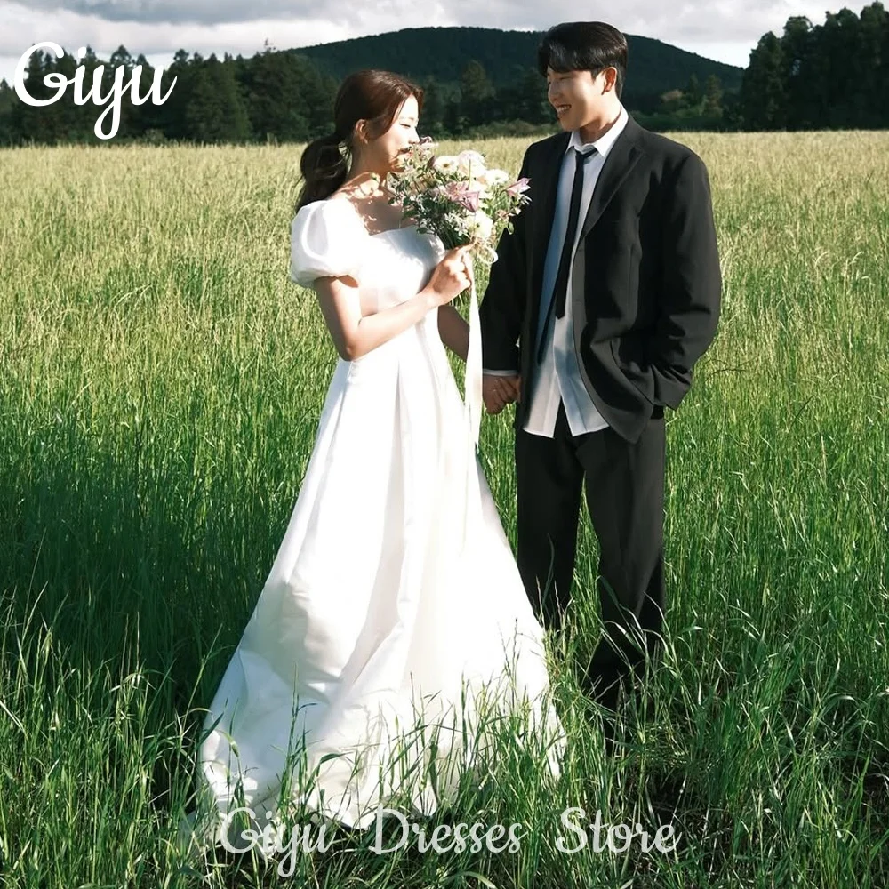 

Giyu Princess Square Collar Wedding Dresses Stain Puff Sleeve Korea Photoshoot Bridal Gowns Floor-Length Customized 웨딩드레스 2025