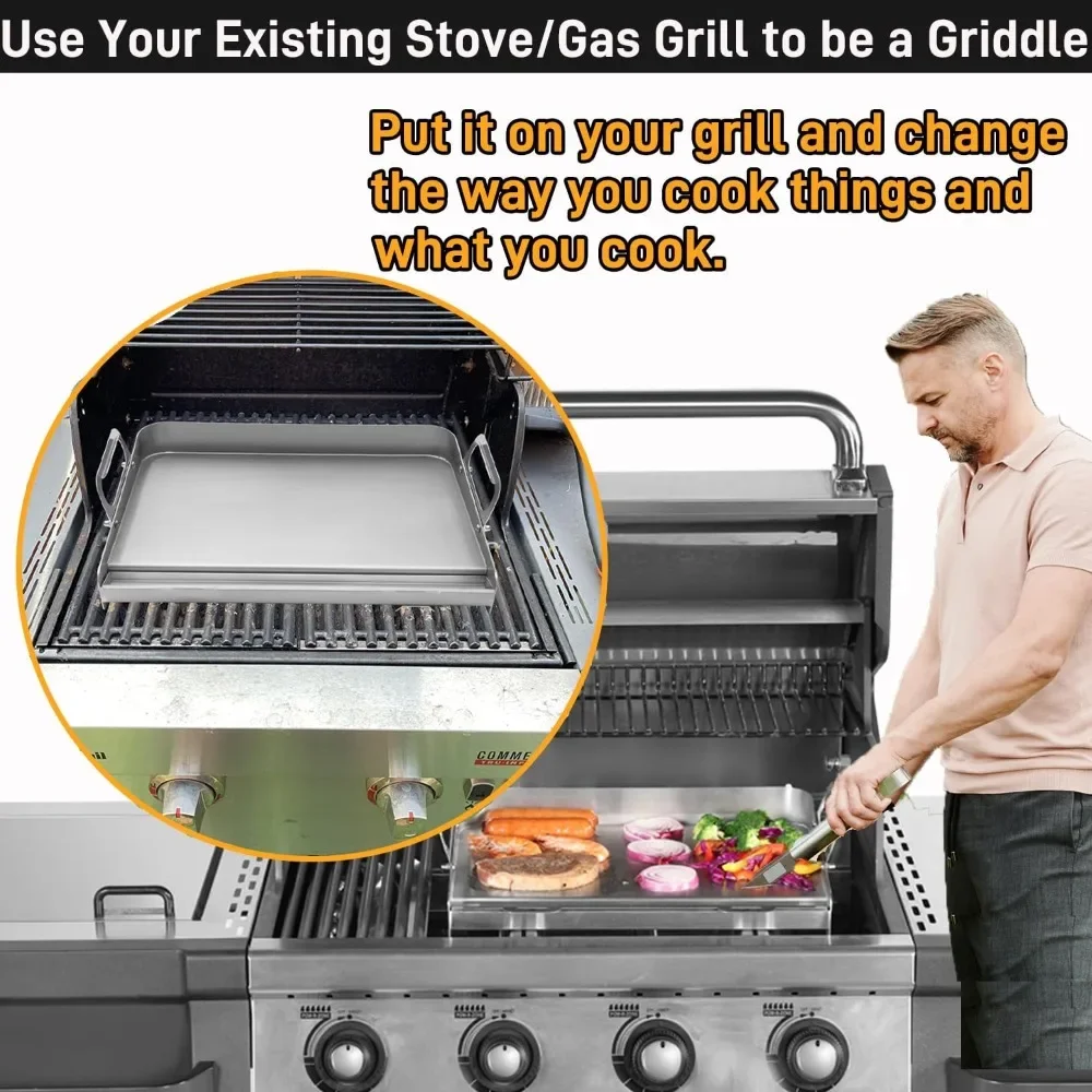 Griddle for Gas Grill, Flat Top Grill with Removable Grease Tray, 23