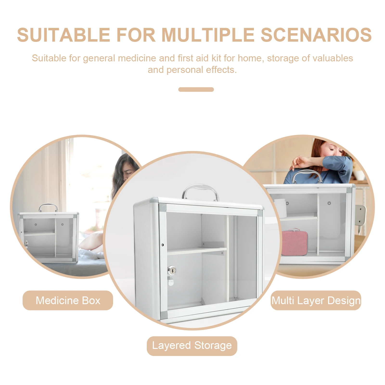 Lockable Wall Medicine Box Aluminum Alloy Sturdy Storage Container Portable First Aid Kit Household Office Travel Outdoor