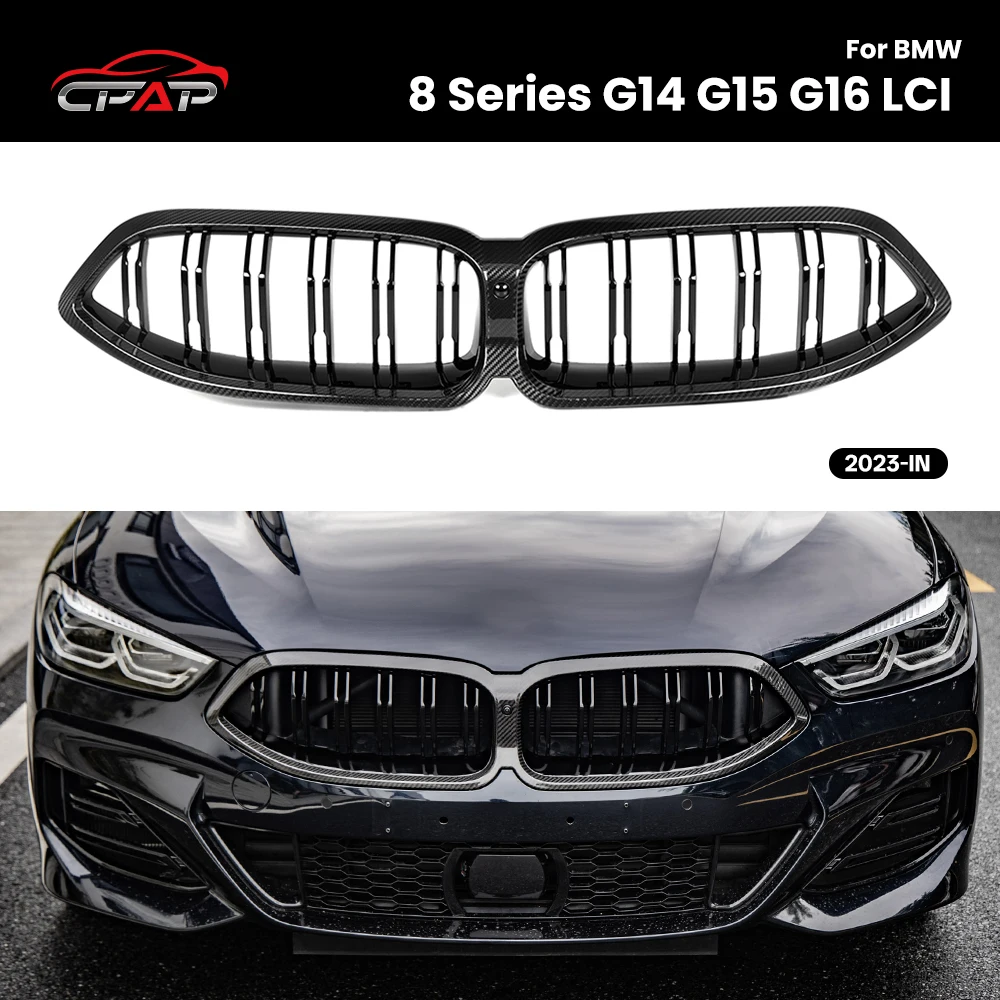 Prawdziwy grill przedni z włókna węglowego, podwójne listwy chłodnicy do BMW serii 8 G14 G15 G16 LCI 2023-IN