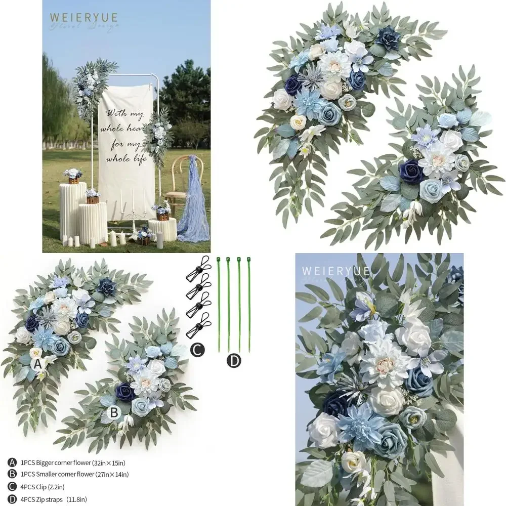 

Двойные свадебные арки для предсвадебной вечеринки и церемонии с синим декоративным фоном