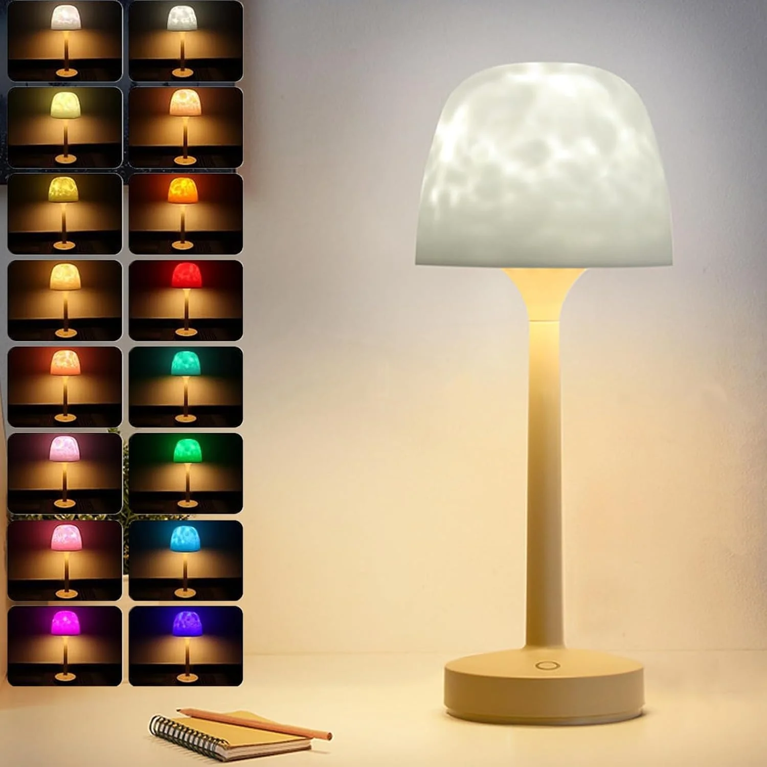 

Беспроводная лампа для душа, прикроватная лампа, сенсорный светильник для проектора Ocean Wave, 3-сторонняя цветовая температура, 16 светильников, меняющих цвет, регулируемая яркость