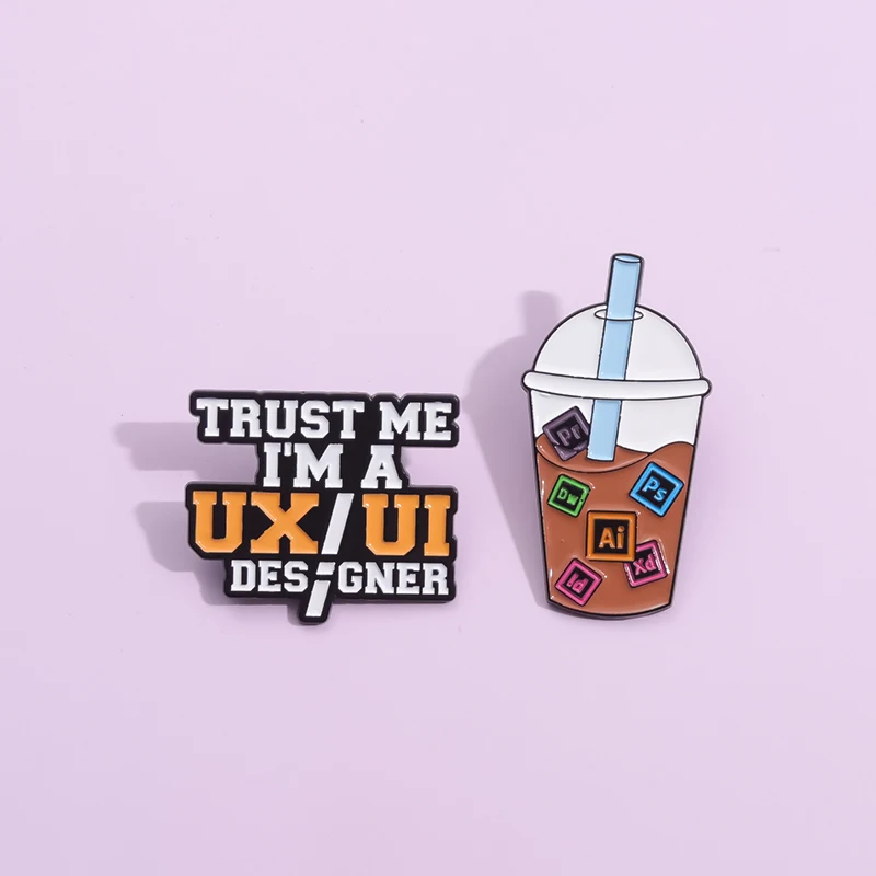 Trust Me I'm A Ux UI Designer Enamel Pins Cartoon Design Software Symbols Metal Brooch Backpack Lapel Badge for Friend Wholesale