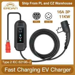 Erdan 11kw 16a 3p ev Ladegerät iec 62196 Typ 2 Schnell ladewand Box Elektroauto Laden cee roter Stecker für Elektro fahrzeuge