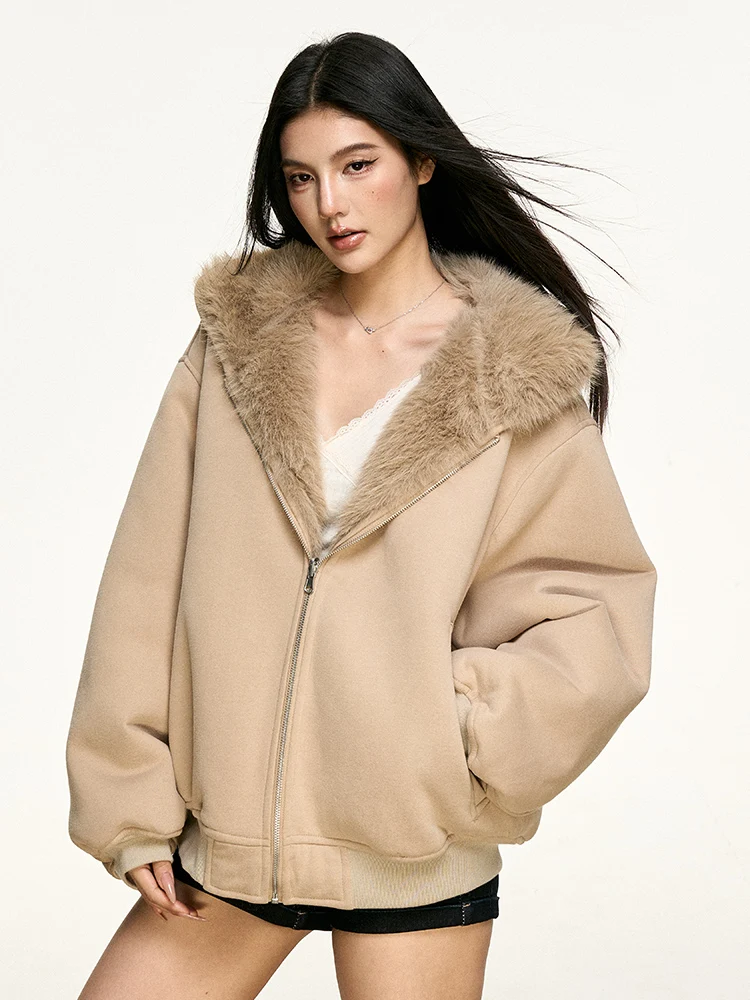 

Женская двусторонняя толстовка Aaisup с капюшоном из искусственного меха, утепленная, свободного кроя, теплая верхняя одежда, модное короткое пальто в повседневном стиле