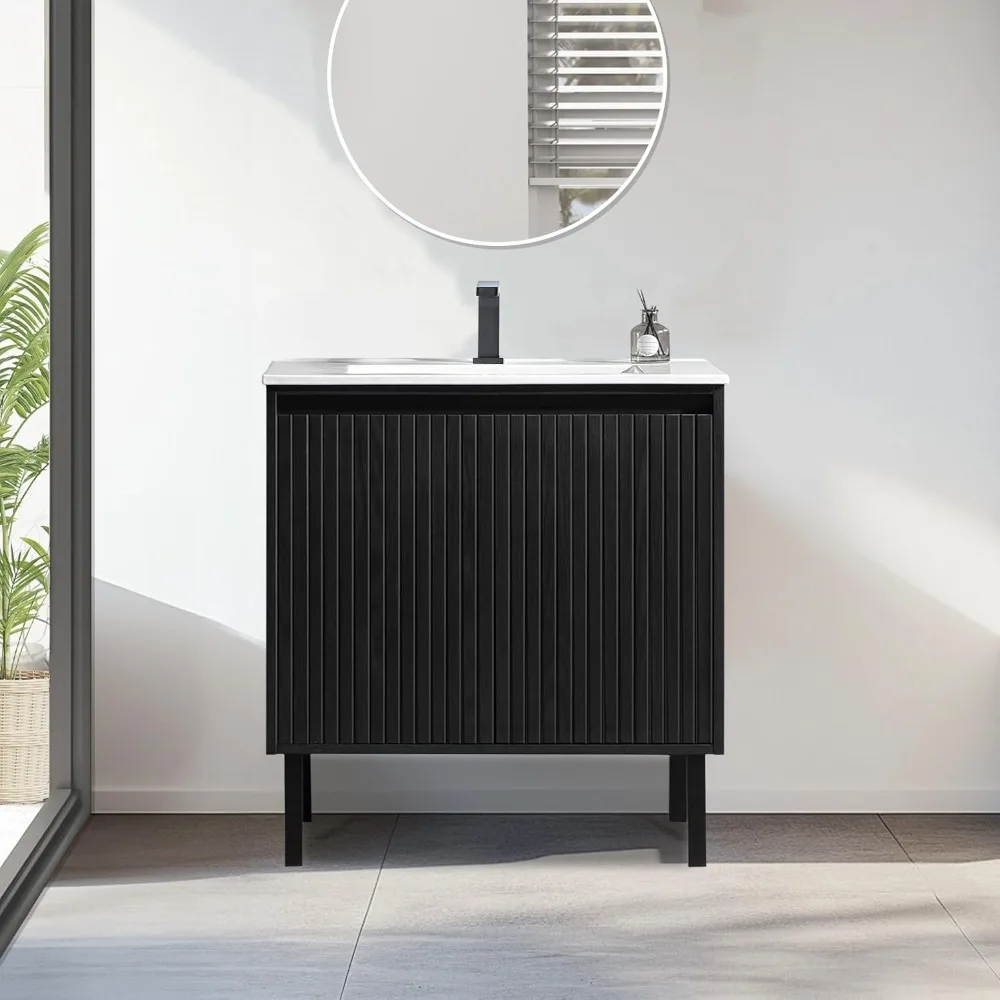 30 Inch Bathroom Vanity with Sink, Modern Design for Small Spaces, Space-Saving Wall-Mounted Feature, Soft-Closing Doors