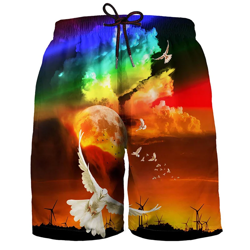 Colorful Smog Graffiti Starry Sky Shorts Pants Men 3D Printed y2k Board Shorts Summer Hawaiian Swimsuit Cool Surfing Swim Trunks