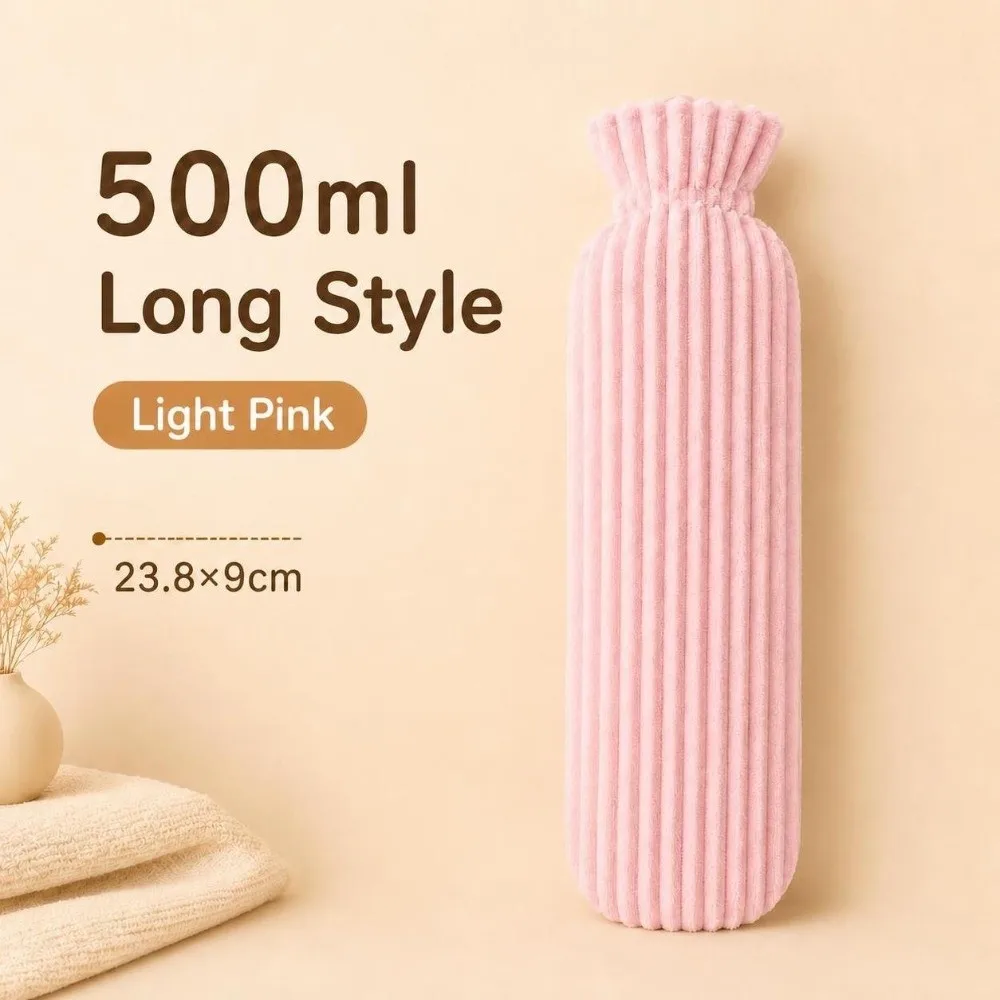500ml/1000ml/2500ml Long Hot Water Bottle Extra Long Fill-in Hot Water Bag With Soft Corduroy Cover Leak-proof Warm Water Bag