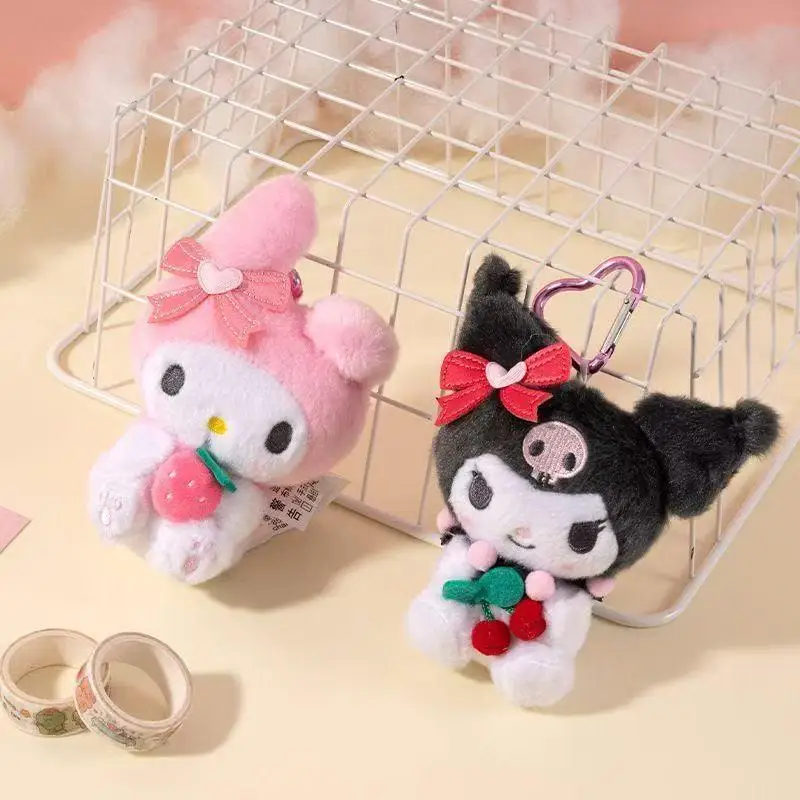 Produced By E-Strong Fruit Party Series Hello Kitty Kuromi Holding Fruits Soft Plush Doll Jeans Belt Clip Pendant Festival Gifts