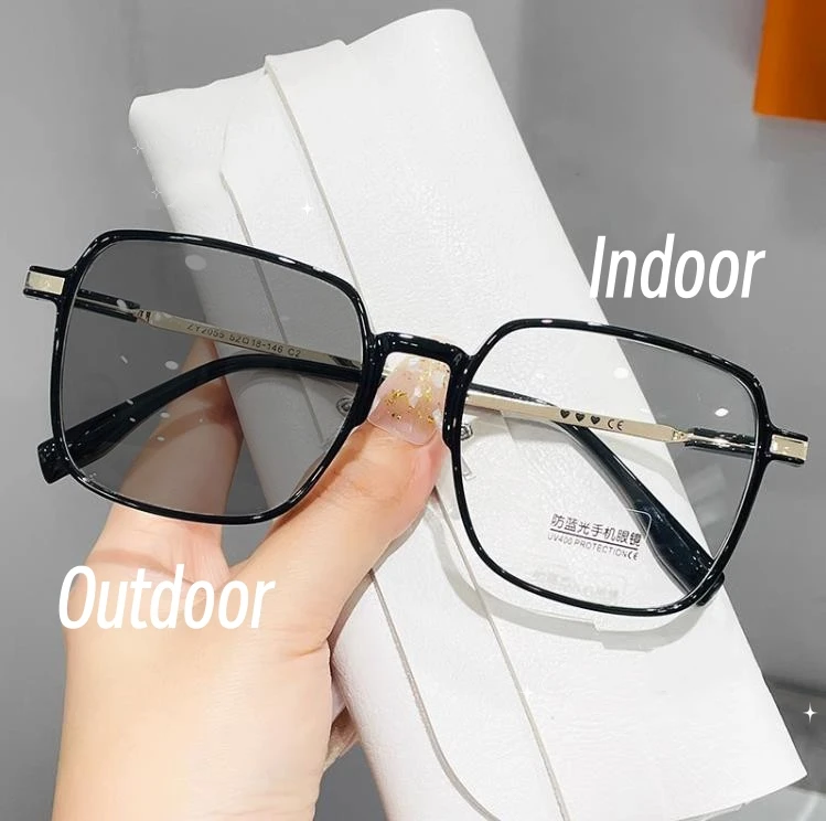 

Blue Light Blocking High Definition Myopic Glasses Oversized Frame Color Changing Sunglasses Photochromic Eyewear 0 to -6.0