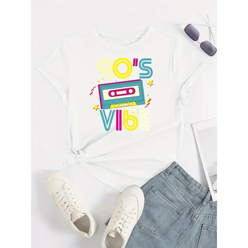 Suitable for summer and spring, women's clothing 90s style printed T-shirt round neck casual short-sleeve top, My body my choice