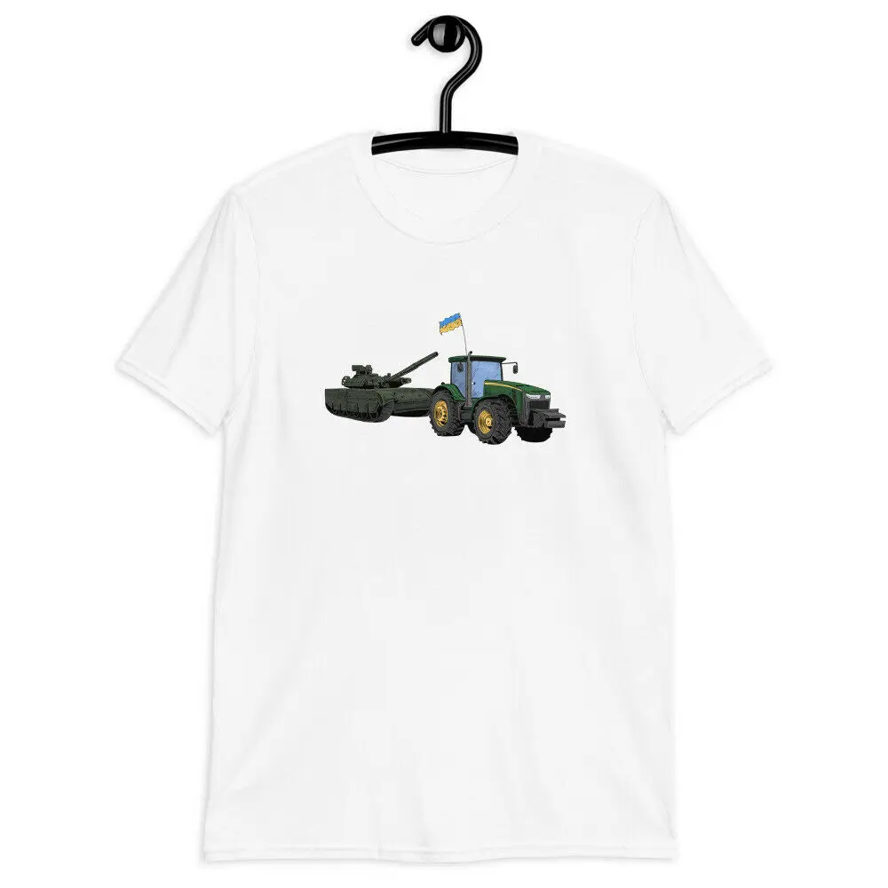 

Funny Ukraine Farmer Tractor Pulling A Tank Short-Sleeve T-Shirt Men's 100% Cotton Casual T-shirts Loose Top Size S-3XL