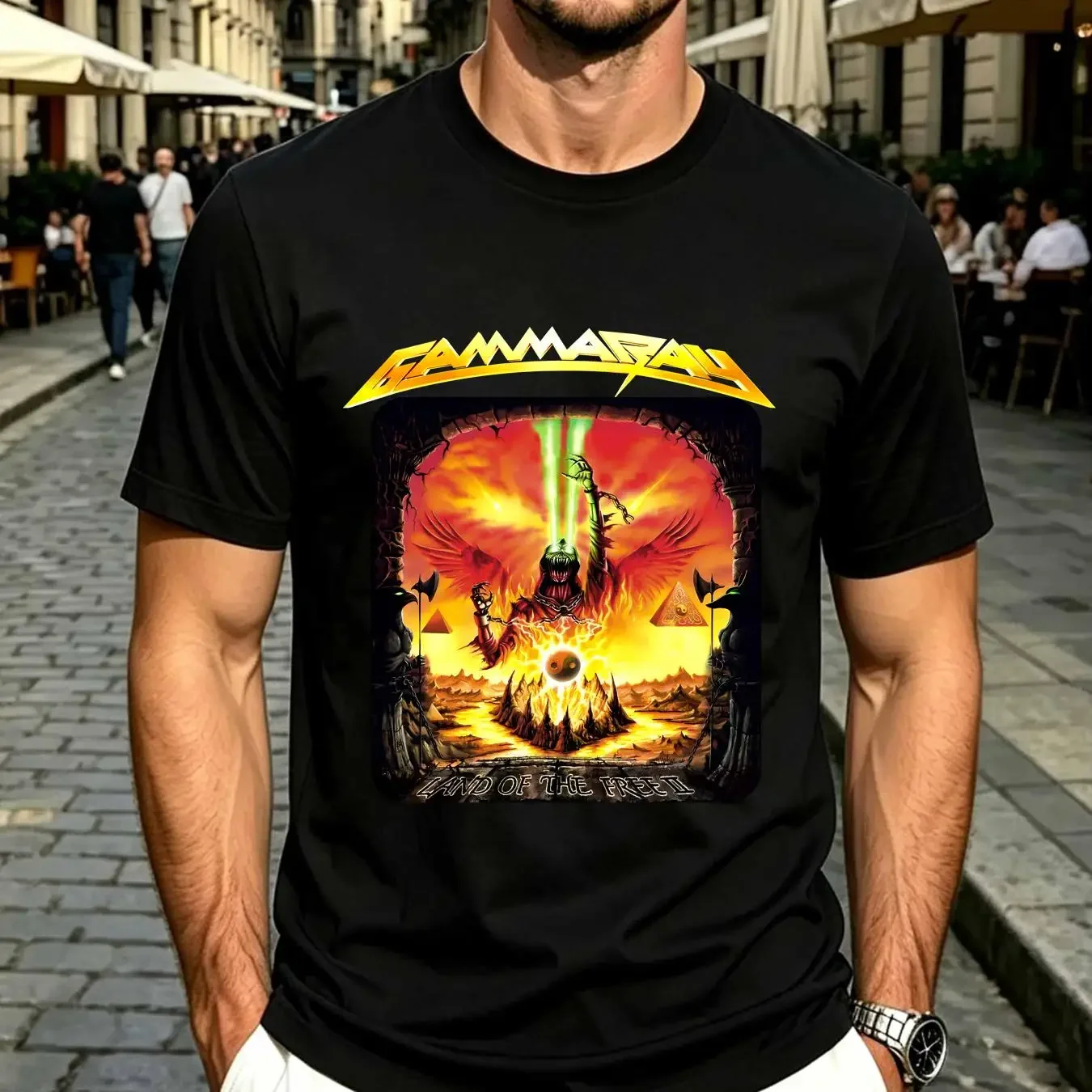 washed T Shirt Vintage Gammaray Land Of The Free Reprinted Black S 234XL AC935 vintage Washed designer clothes