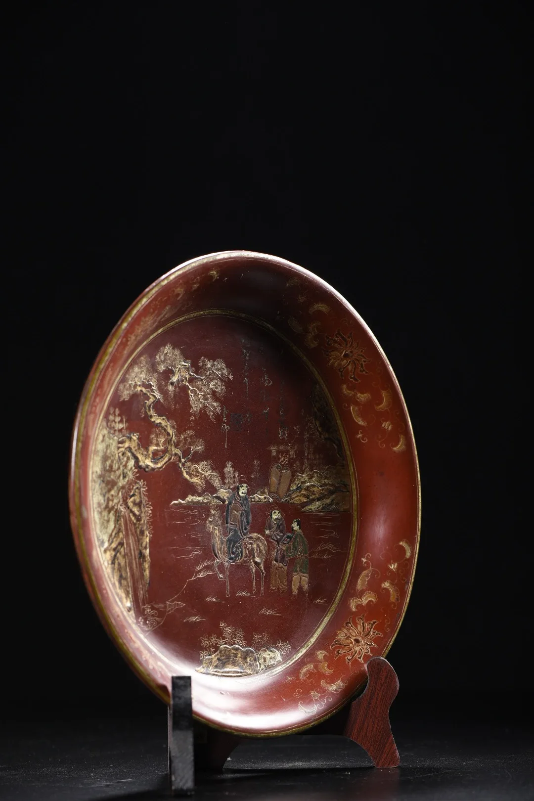 Wood Lacquerware Outline in gold Character stories, scenery patterns Reward Plate Plate screen Wenfang Plate Ornaments