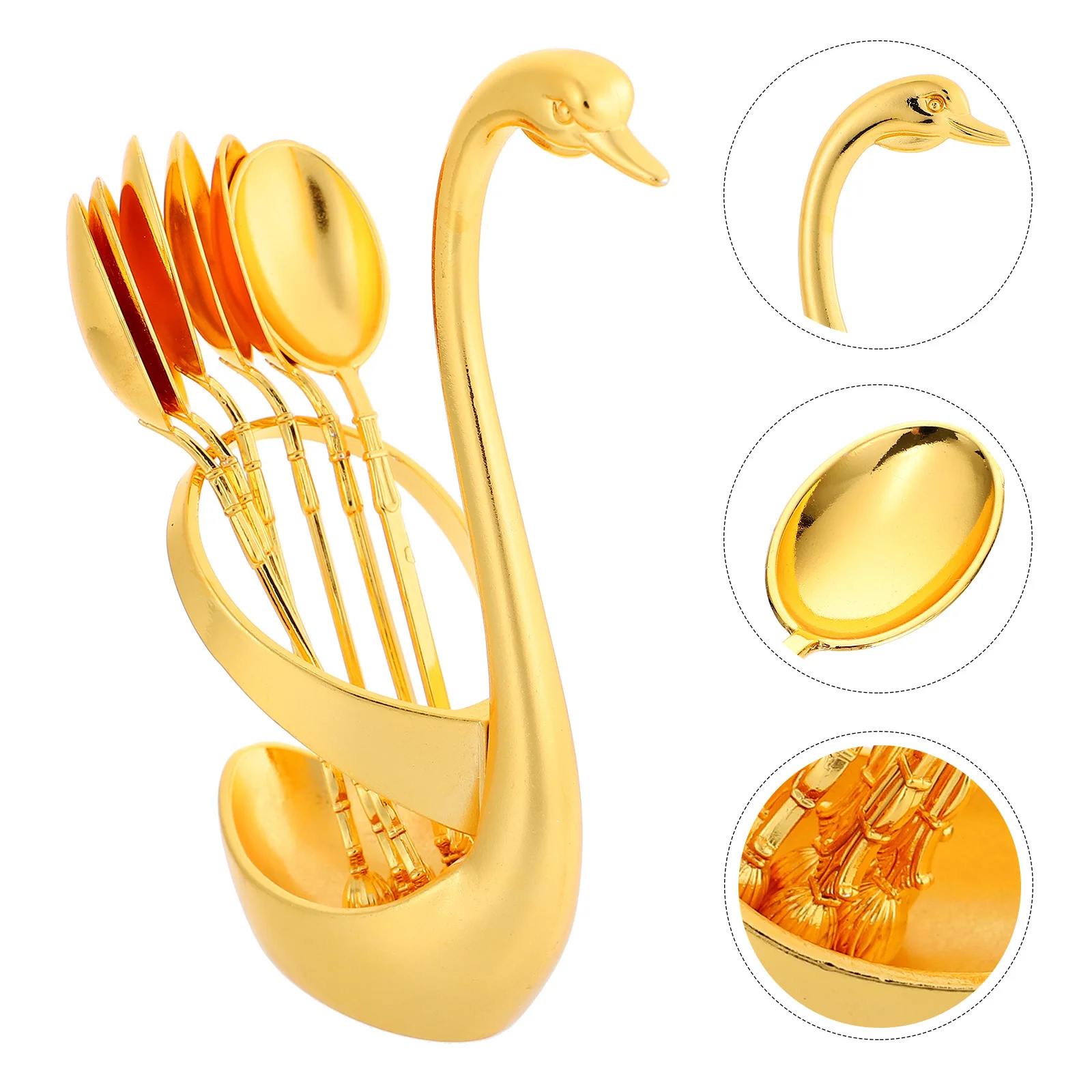 Dessert Spoon Tableware Set Storage Rack Fruit Spoons Swan Base Holder Alloy Dinnerware Food Serving