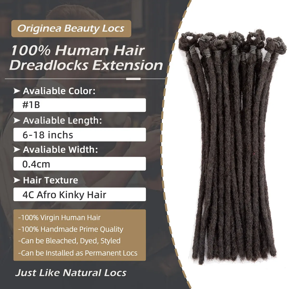 Extensions de cheveux humains pré-bouclées au crochet, dreadlocks en continu, document naturel, épaisseur 0.4cm, 6-18 po