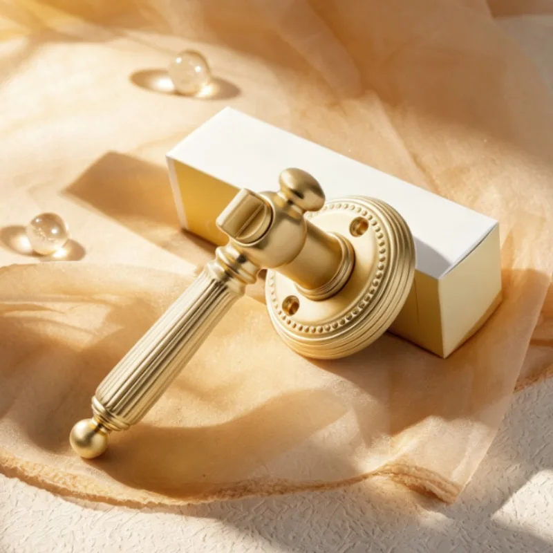 Golden indoor household bedroom wooden door handle bathroom single tongue silent door lock