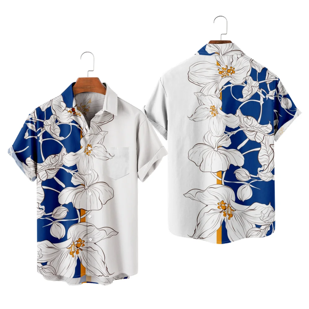 

Men's Casual Shirt Hawaiian Flowers Print Vacation Style Patchwork 3D Print Y2K Hombre Fashion Summer Shirt Beach