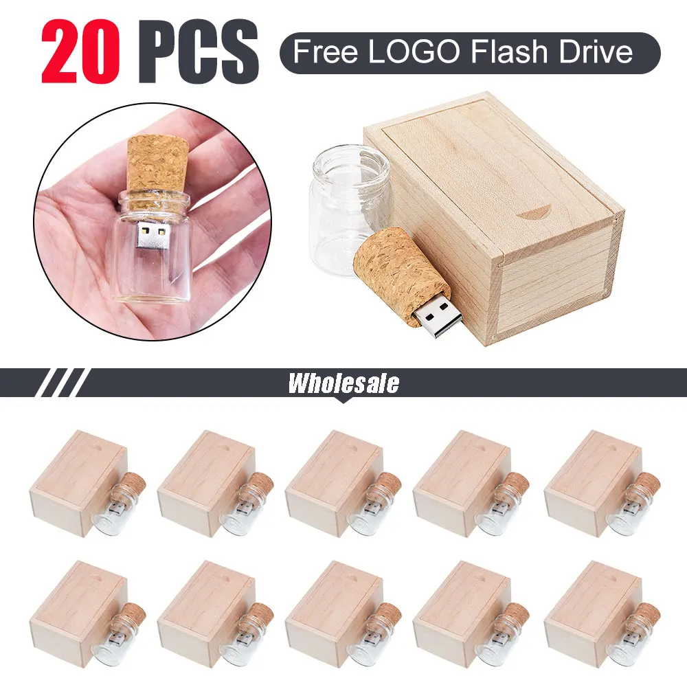 Memoria USB 2,0 de madera con logotipo personalizado, pendrive con caja, 4GB, 8GB, 16GB, 32GB, 64GB, para regalo, 20 unidades por lote