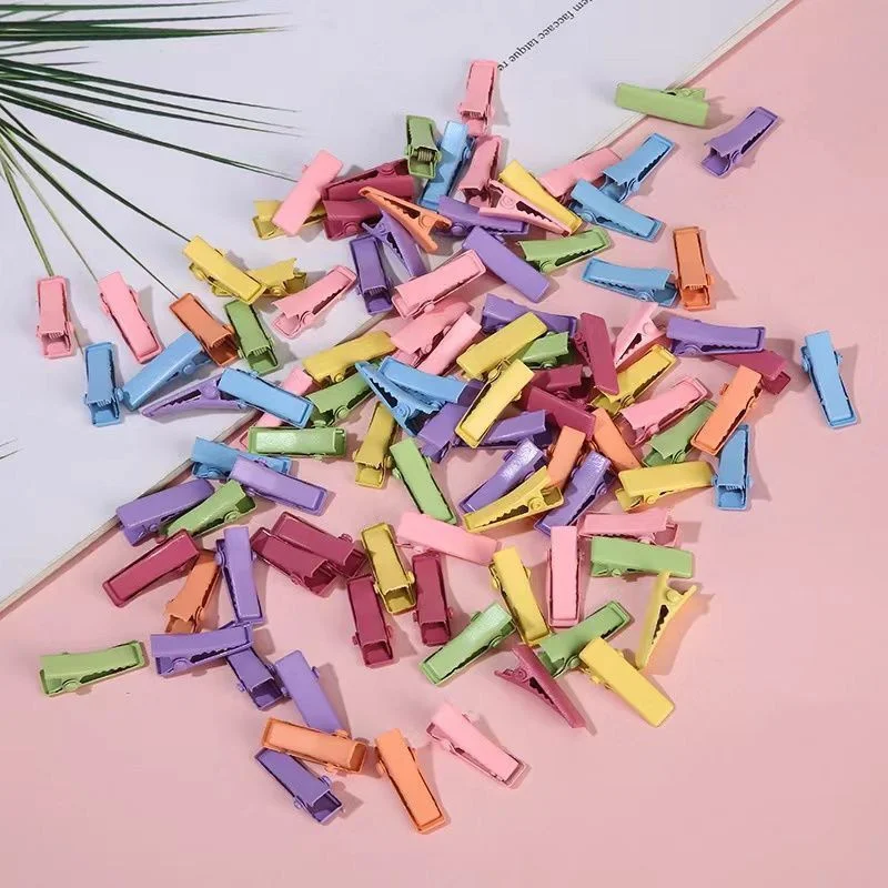 100Pcs/Lot 2cm Small Square DIY Hairpin Baking Paint Homemade Pet Doll Kids Hair Clip Candy Color Duckbill Side Girls Headdress