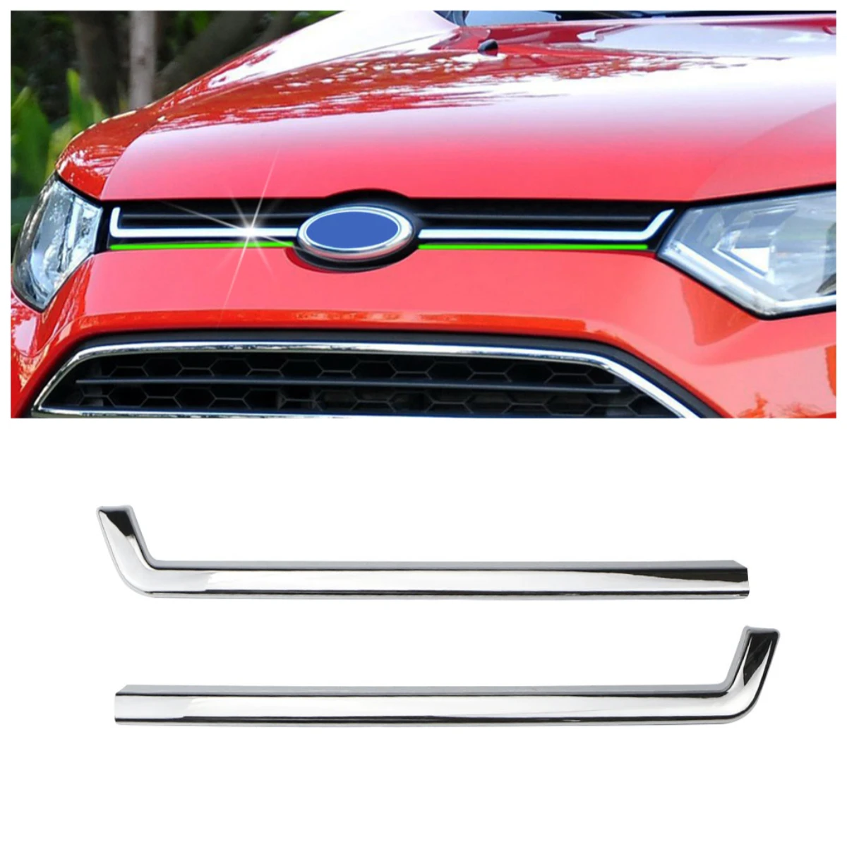 2Pcs Car Front Grille Decoration Cover Front Logo Side Decoration Trim Sticker for Ford Ecosport 2012 - 2017 ABS Chrome Acc - view 3