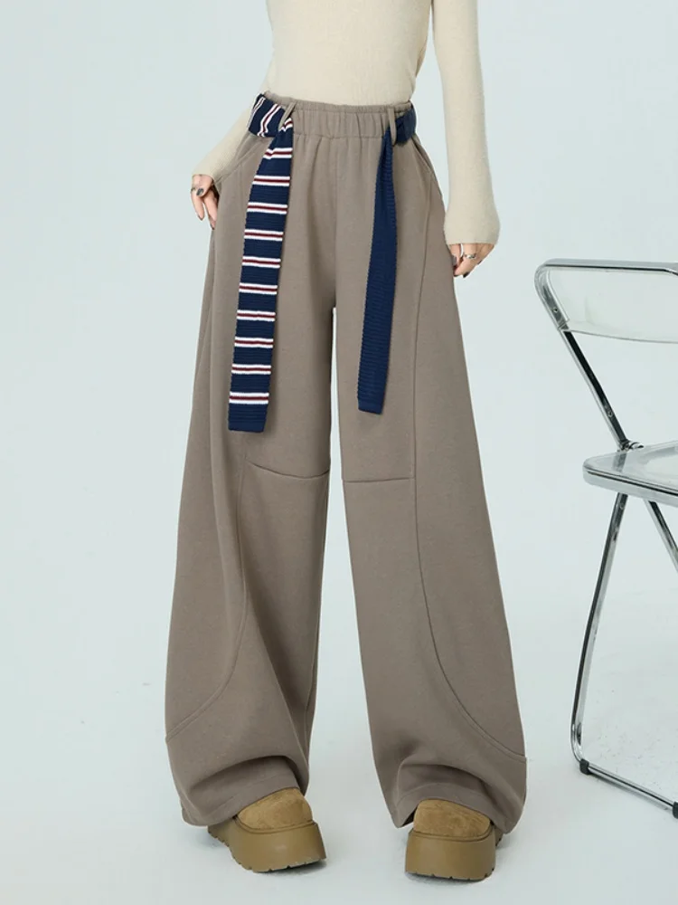 Pantaloni a gamba larga larghi foderati in Fce casual kaki Vita alta Thiened Autunno Inverno Nuovo Sle Donna Comodo taglio dritto...