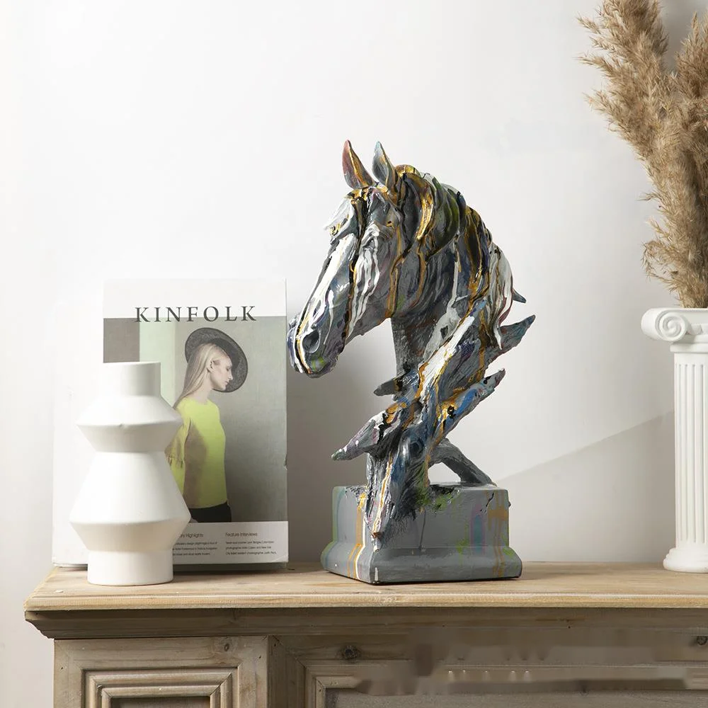 

Nordic Creative Art Splashing Colorful Big Horse Head Decorative Living Room TV Cabinet Porch Home Decoration Luxury Gifts