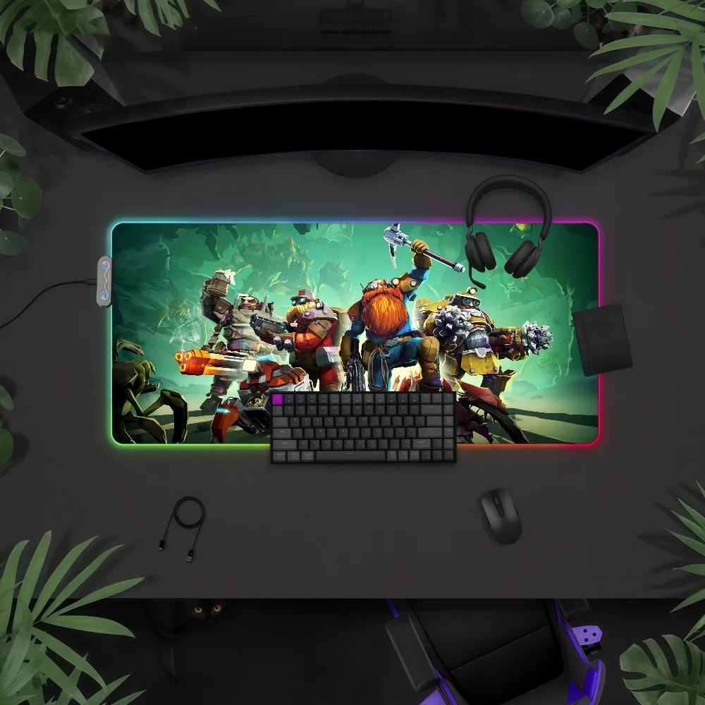 

Game D-Deep Rock G-Galactic Mouse Pad RGB LED Light Colorful Game Keyboard Non-slip Cover Desk-mat Surface Waterproof