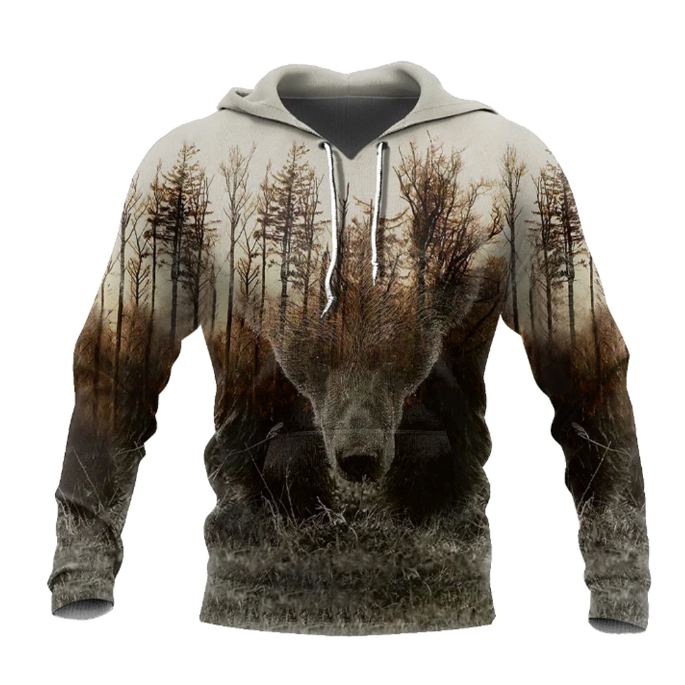 Men's Fashion 3D Printed Hoodie Four Seasons Clothing Men's Hunting Hoodie 3D Animal Bear Printed Fashion Men top