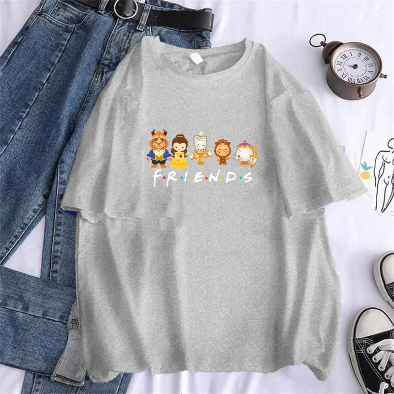 Women Beauty and The Beast Friends T Shirt 2024Casual Kawaii Hipster Cup Tees Top Female Sexy Harajuku Girl Clothes Drop Ship