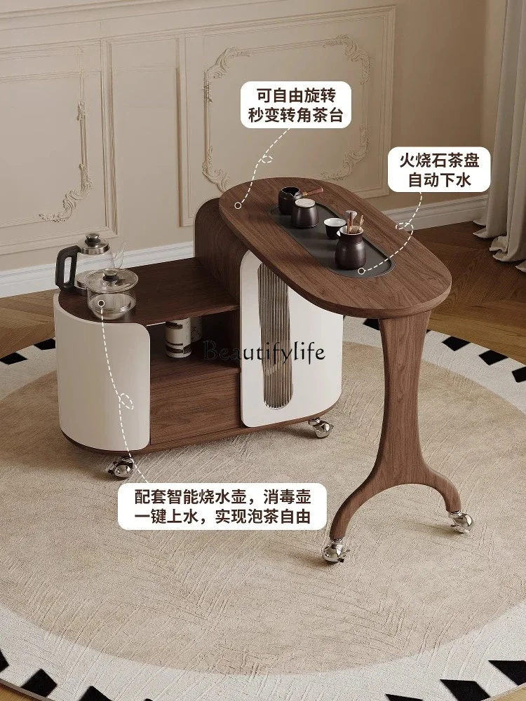 

yj32 Black walnut tea cart mobile small tea table medium and ancient style multi-functional rotating tea table