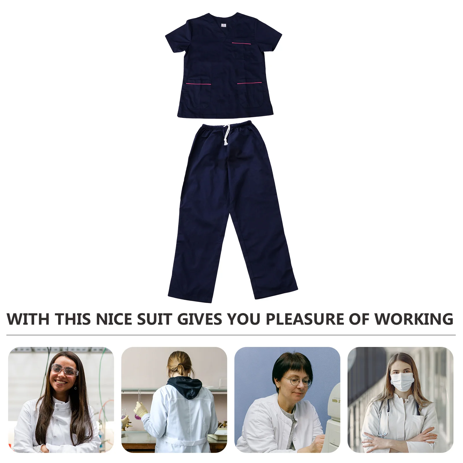 Uniforme de soins infirmiers deux pièces bleu marine, vêtements de travail d'hôpital en coton à manches courtes, combinaison de travail à col en v pour laboratoire de clinique, 1 ensemble