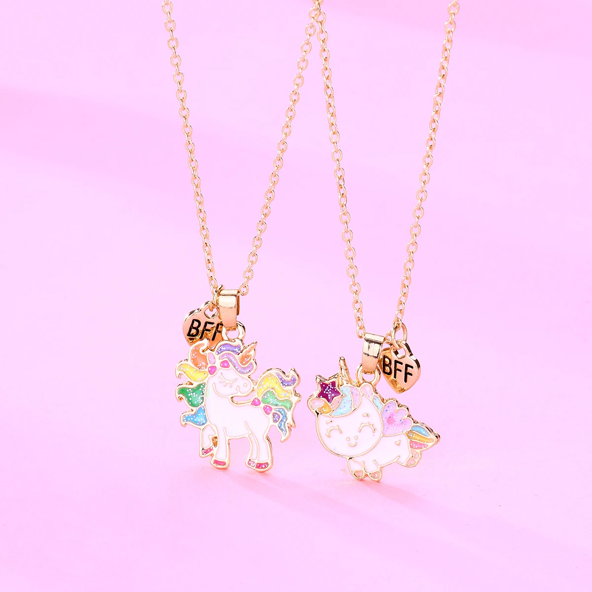 2PCS/SET Multi-Colored Unicorn Necklace Enamel And Sprinkle Glitter Unicorn Pendant Fine Jewelry Necklace For Best Friends