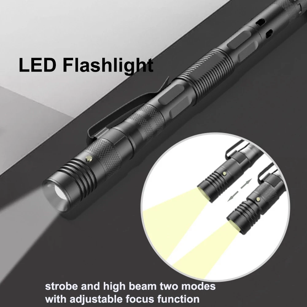 Stylo Tactique Militaire EDC avec Lampe de Poche LED Briseur de Vitre Défense Personnelle Stylo de Survie Outil Multifonction Sifflet d'Urgence