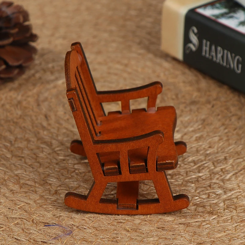 Chaise à bascule en bois pour maison de poupées, meubles miniatures, siège en ULde chanvre, accessoires de maison, jouets de décoration, échelle 1:12, 1PC