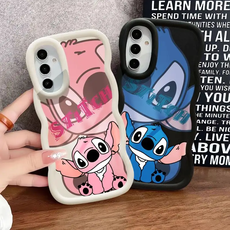 Macaron Waves Phone Case for Samsung S24 S23 S22 S21 FE Ultra for Galaxy A50 A05 A04 A03 A02s Disney Lovely Stitch Angel Cover